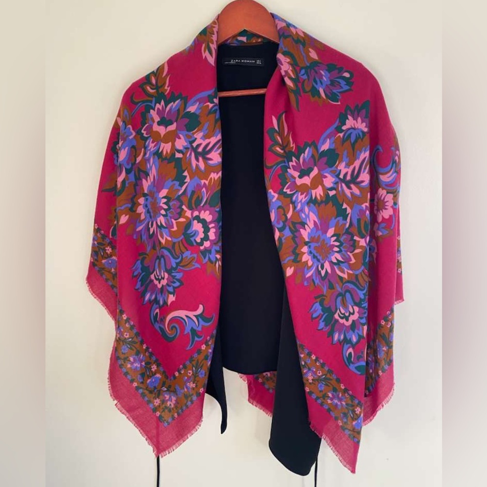 Vintage Challis Pink Floral Scarf
